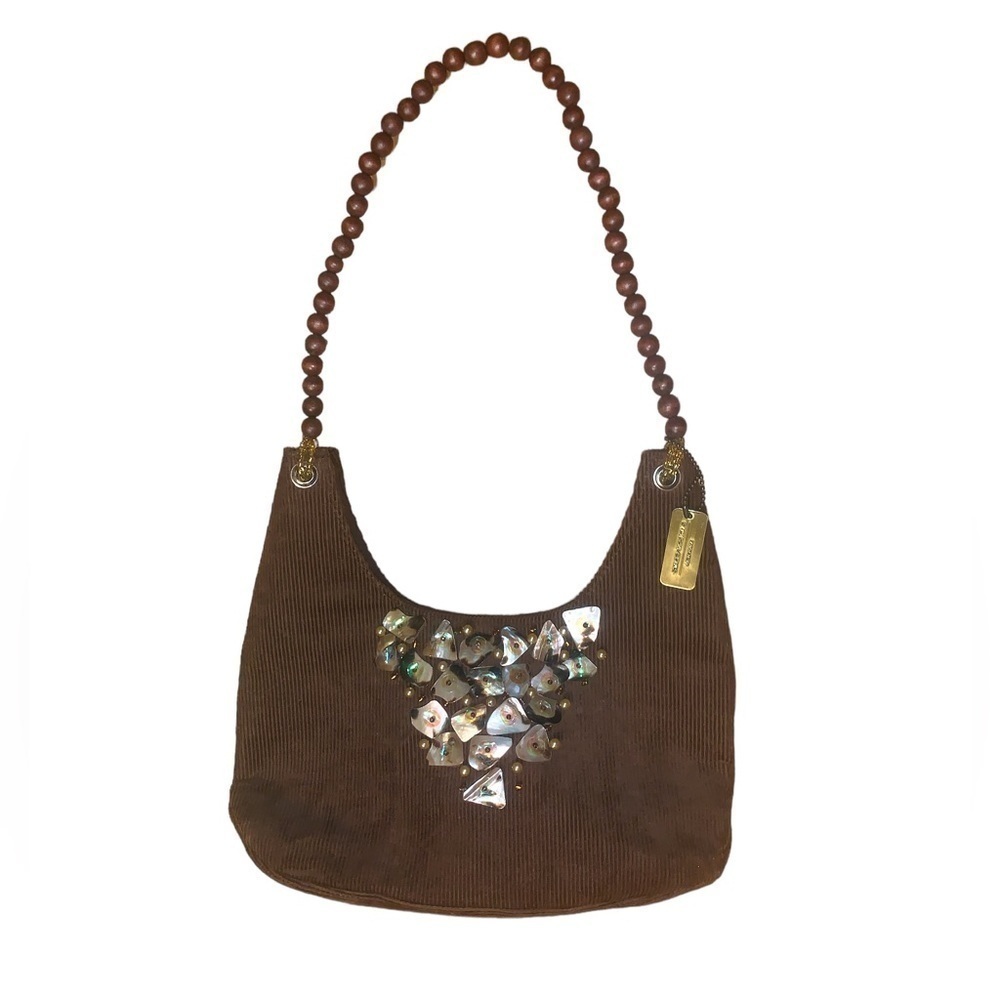 STACEY Designs Brown Corduroy Beaded Shell Bag